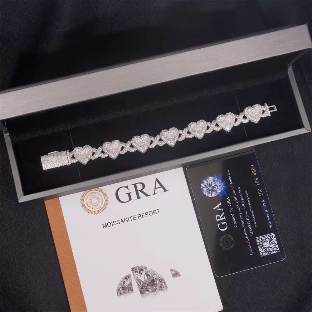 European American Hip-Hop Style 925 Silver Heart-Shaped Moissanite Bracelet Cross-Border Fashion Jewelry Unlimited Bracelet