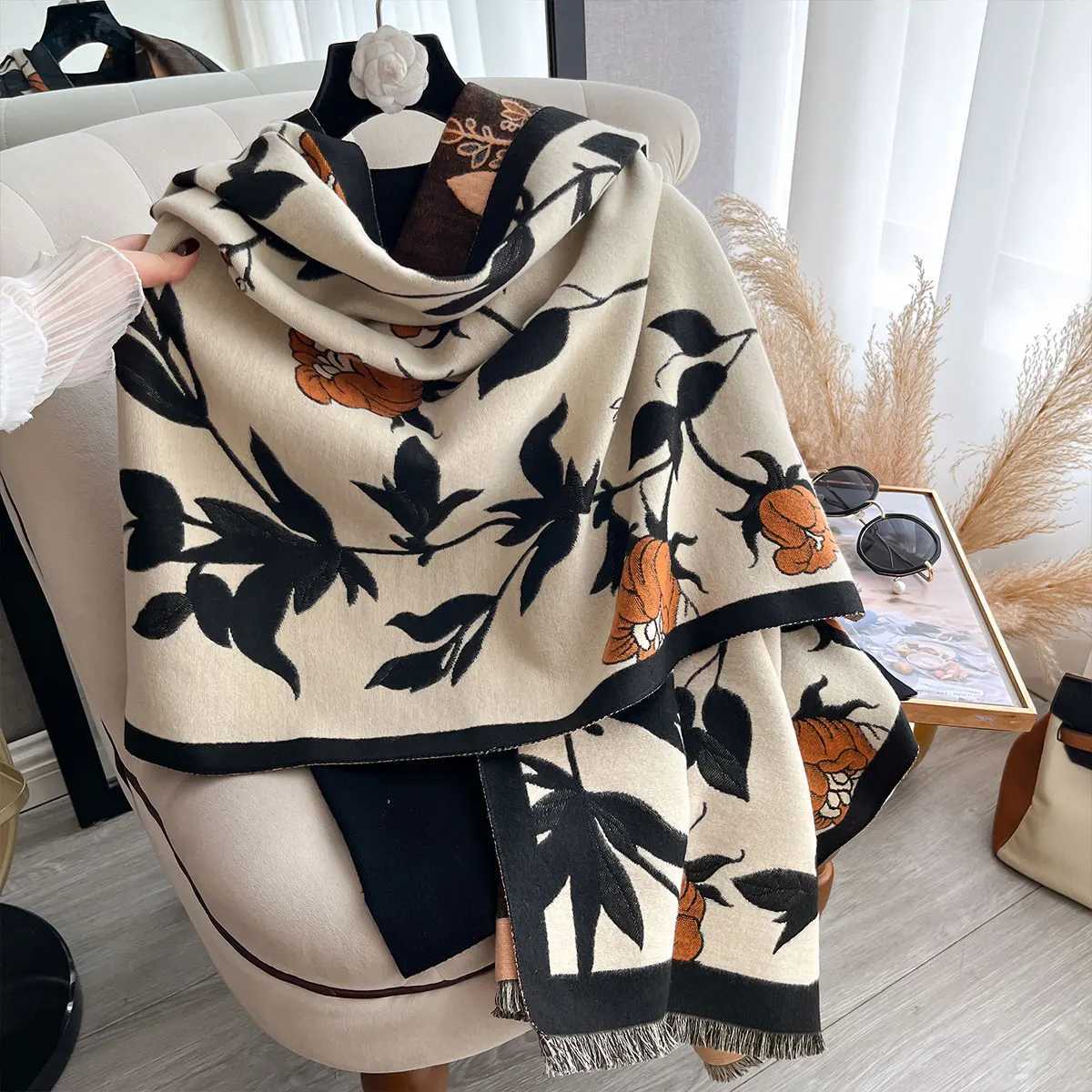 NEW Brand Women Two-Sided Scarf Imitation Cashmere Soft Warm Shawl Winter Outdoor Coldproof Windproof Blanket ScarfJ251129