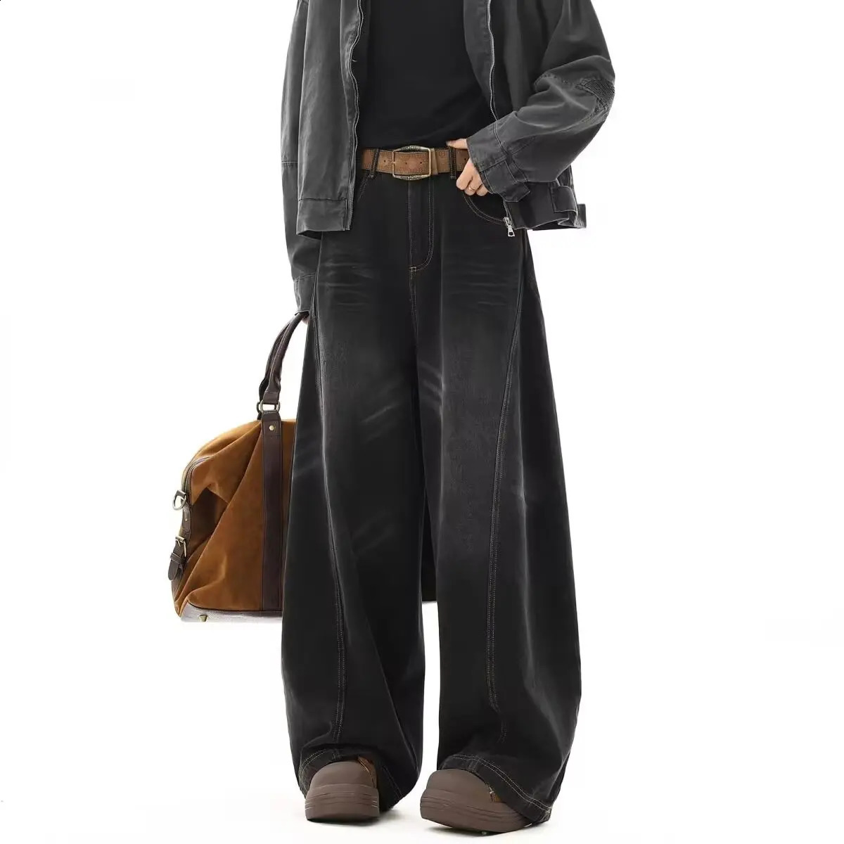 Spring American High Street Mens and Womens Trendy Hip Hop Straight Leg Laundry Jeans Suitable for Couples Loose Retro Casual Pants 250423