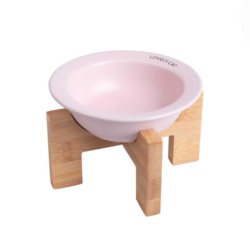 Cat dish bowl pet bowl ceramic cat bowl stand protects cervical vertebrae slanted cat feeding bowl pet wooden stand water bowl dog bowl L251129