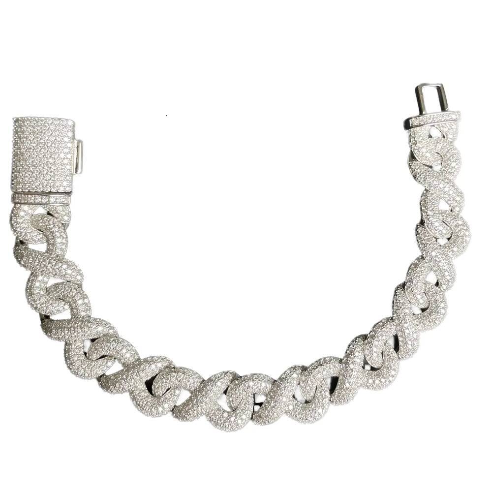 Hiphop Style 925 Silver Gold Plated 15MM Moissanite Infinity Chain Cuban Chain Necklace Bracelet Fine Chain Link Bracelets for