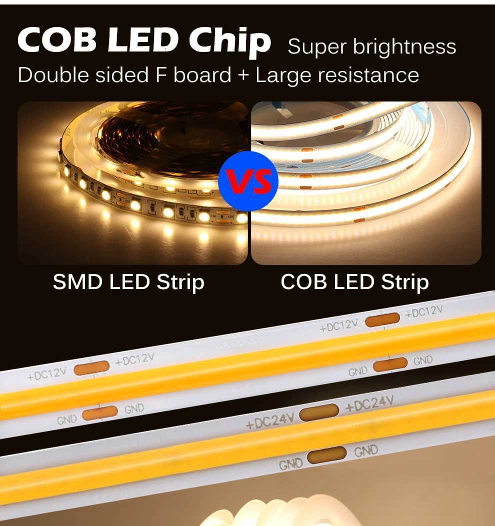 DC24V 2700K-6500K CCT COB FOB LED Strip Light 608LEDs/M Dimmable Flexible Ribbon LED Tape Room Decor Cabinet TV Backlight 1M-10M M251129