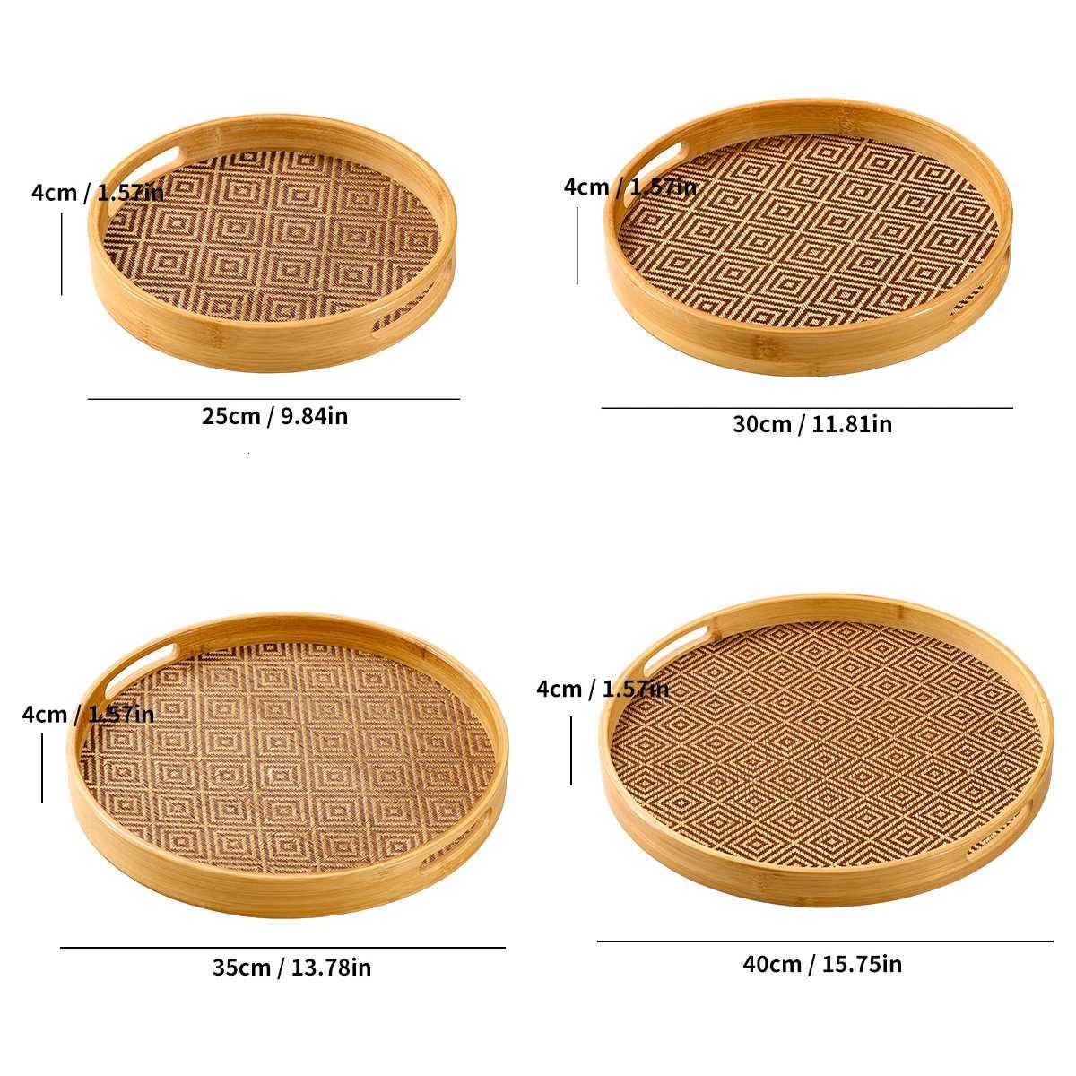 Bamboo Round Tray 158 Handles - Multi-Purpose Home Kitchen Beverage Storage Restaurant Platter Y251129