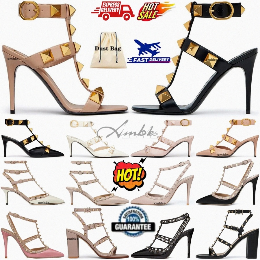 Designer Spikes High Heels Dress Shoes Women Womens Black White Pink Spikes Brand Rivet Brest wedding Pointed