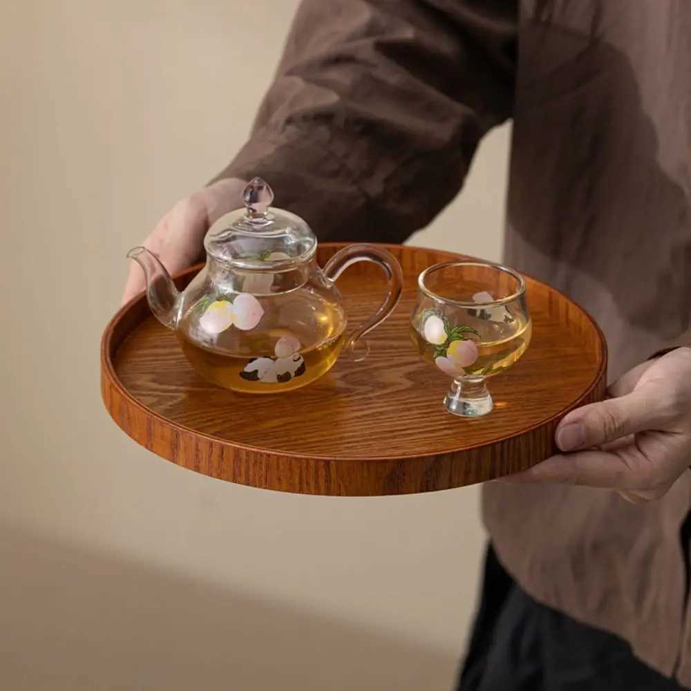 Multifunctional Round Wood Serving Tray Simple Natural Decorative Tray Handmade Storage Tray Entryway Y251129