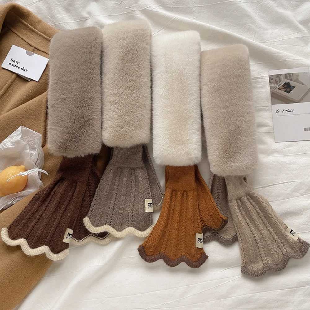 Winter Plush Scarf Woman Thick Fish Tail Wool Knit Cross Fur Collar Outdoor Cycling Neck Protect Cervical Spine Warm ScarveJ251129