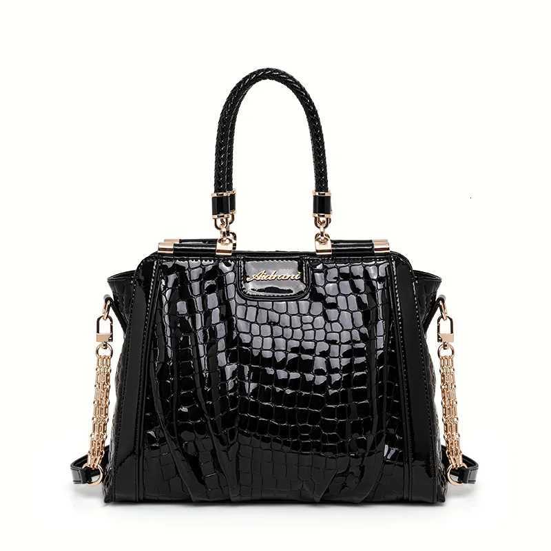 Black Crocodile - Embossed Patent Leather Top - handle Bag K251128