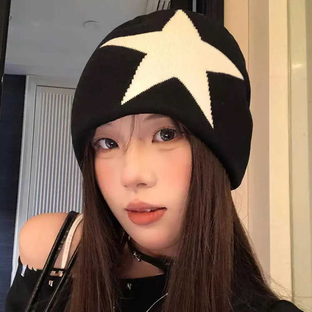 Jacquard Knitted Beanie Hat Turtleneck Cable Knit Cap Star Pattern Pullover Cold Hat Outdoor Ear Protector Soft Windproof CapXJ251129