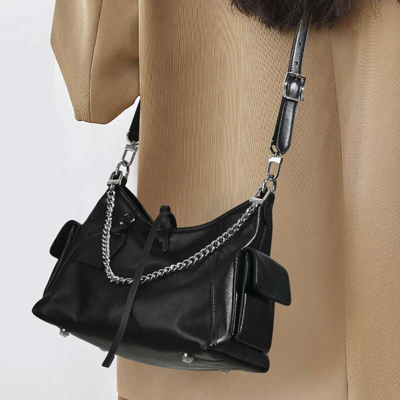 2025 Spring Brand Carryall Shoulder Genuine Leather Handbags Women Fashion Sier Chain Crossbody Bags Lady