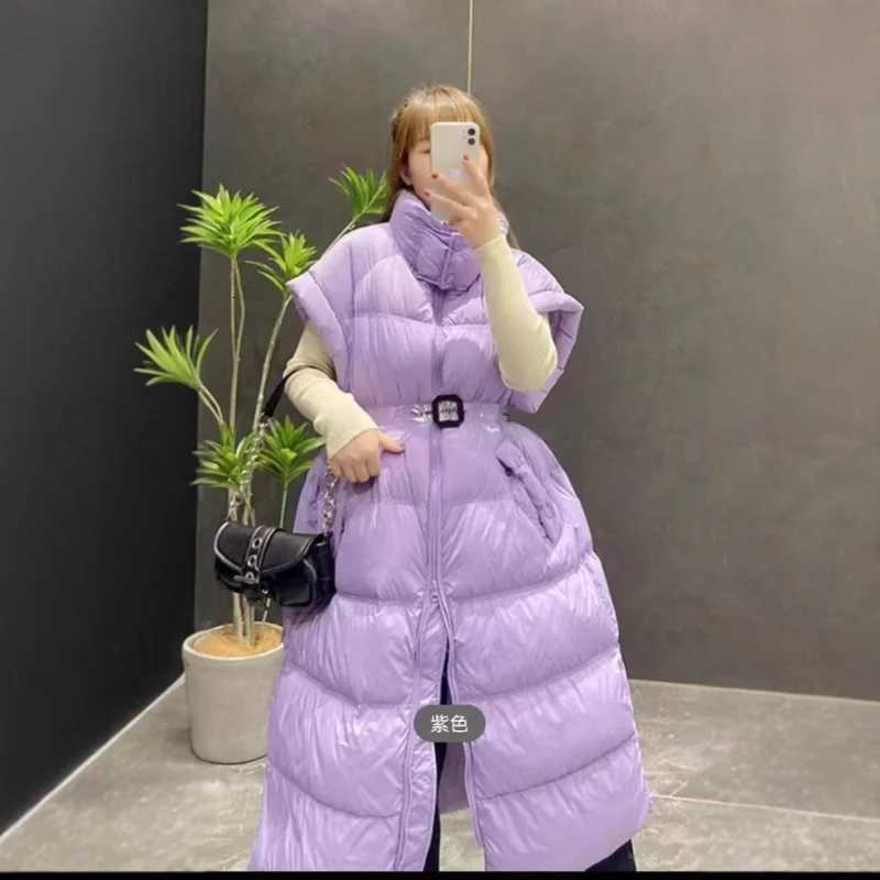 Tight Waist Long Duck Down Vest Coat Womens Fashion Thick Stand Collar Warm Jacket Sleeveless Vest Puffer CoatsT251129