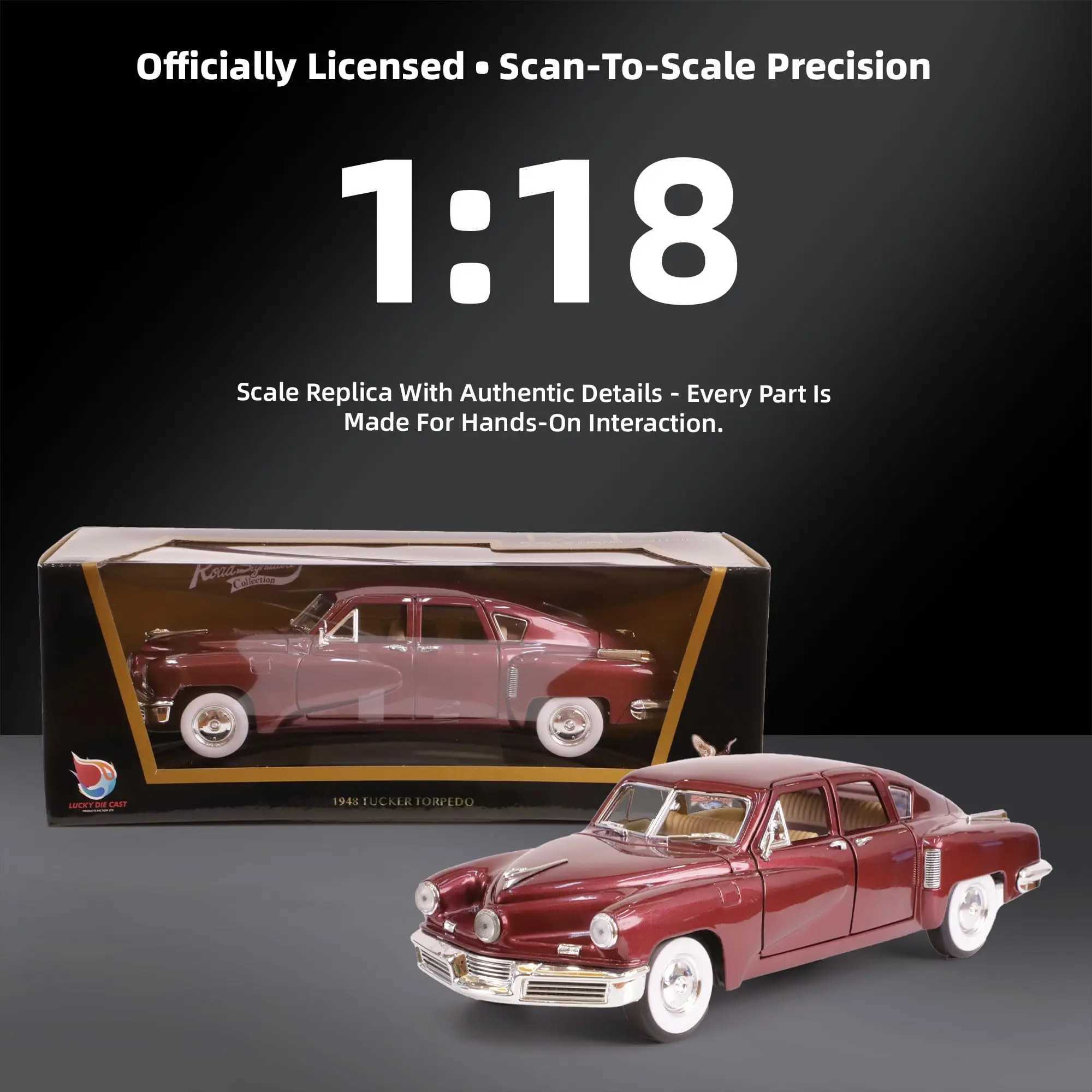 1948 Tucker Torpedo 1/18 Scale Die-Cast Metal Model Premium Classic Vintage Alloy Cars with Display Case J251129