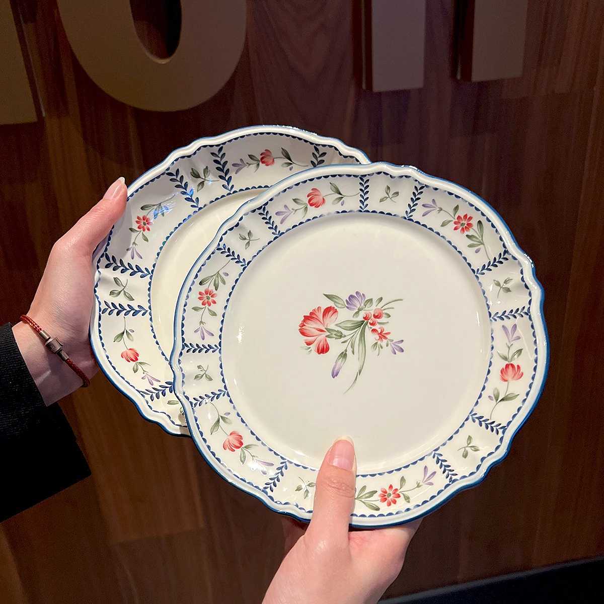 Luxury French Style Flower Printed Ceramic Tableware Dessert Plate Vintage Household Serving Plates Exquisite R Bowl Gift for Friend Y251129