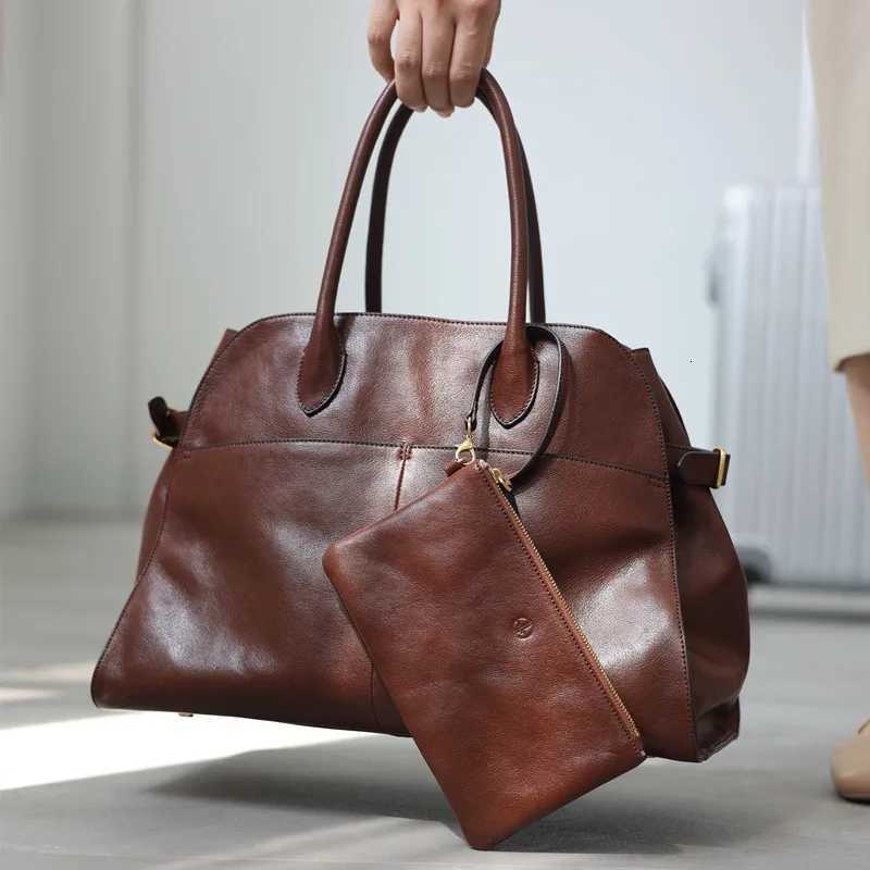 Womens Genuine Leather Large Capacity Tote Bag Female Retro Luxury Briefcase Vintage Cowhide Shoulder Handbag K251128