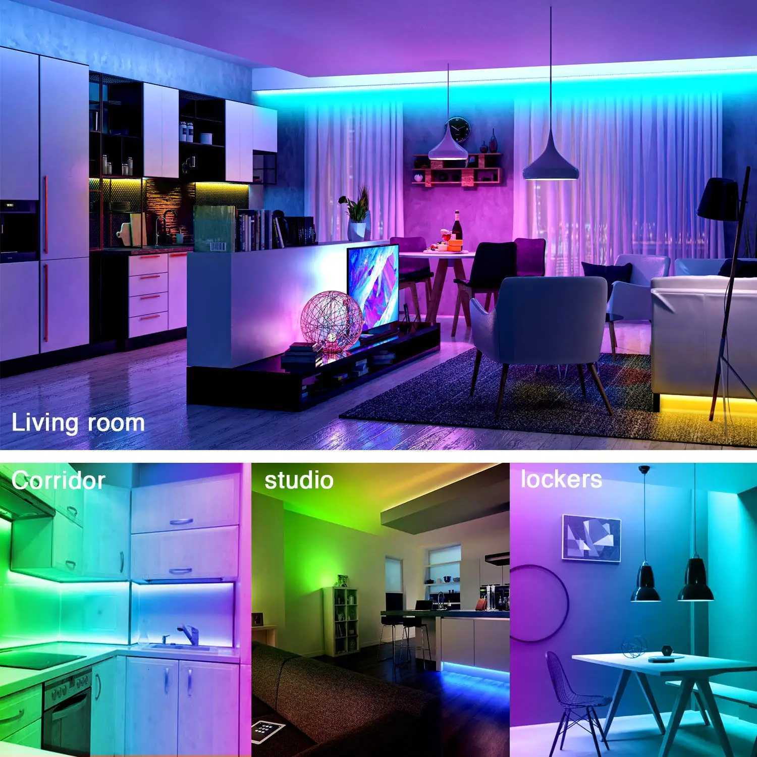 100ft led Strip Lights Tape Lights with Remote Bluetooth Smart App 5050 RGB Color Changing Strip Lighting Bedroom Kitging Decor M251129