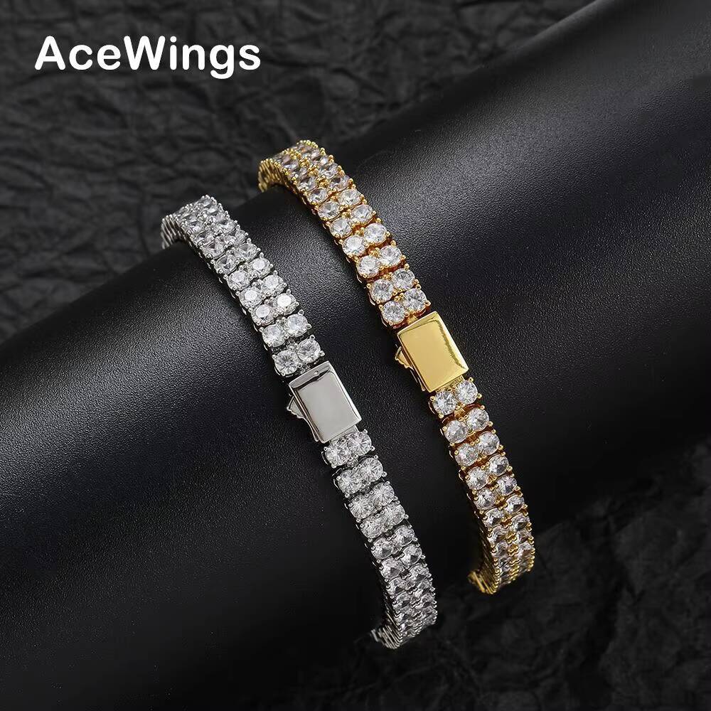 BB230 Double Line CZ Tennis Bracelet Men and Women Hip Hop Brass Chain Bracelets