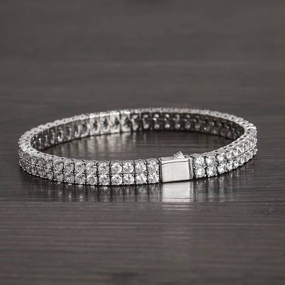 BB230 Double Line CZ Tennis Bracelet Men and Women Hip Hop Brass Chain Bracelets
