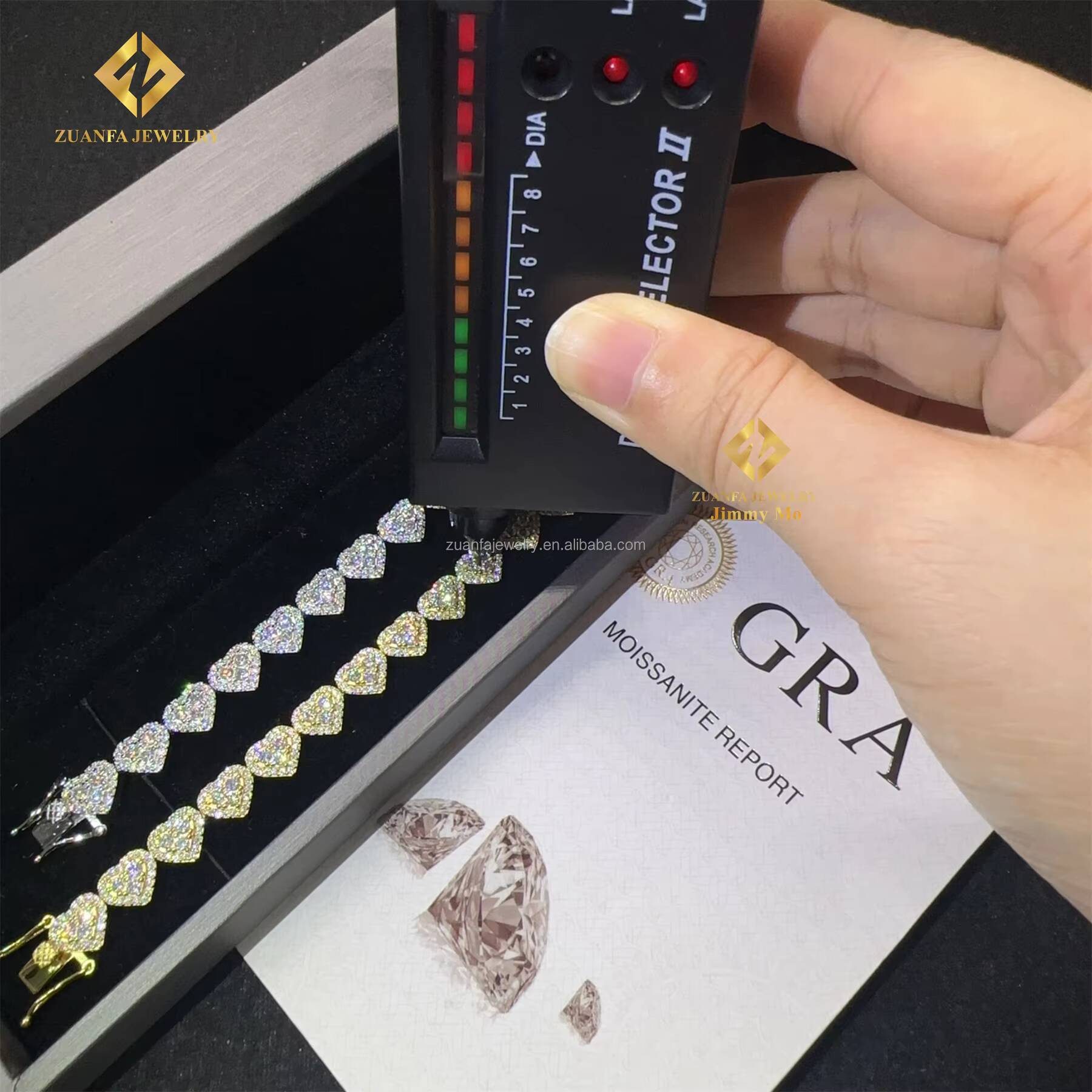 Drop Shipping in Stock Shining Jewelry Elegant 925 Sterling Silver 8mm Hip Hop Iced Out Moissanite Diamond Heart Cuban Bracelet