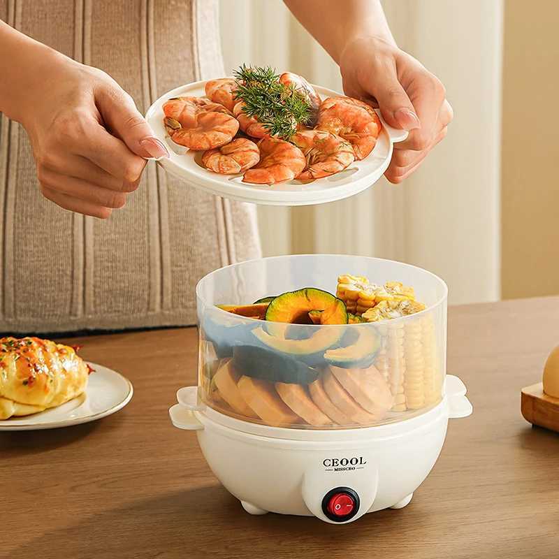 Multifunctional Egg Boiler 2 Layers Mini Electric Egg Cooker Egg Steamer Kitchen Steamed Breakfast Automatic Power Off Cooker C251129