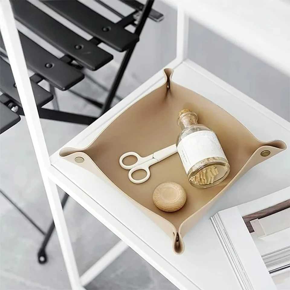 1Pc 20cmX20cm Nordic PU Leather Storage Box Household Travel Portable Storage Tray Y251129