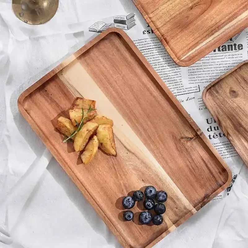 Natural Wooden Tray Coffee Tray Rectangular Plate Fruit Snacks Food Storage Trays Hotel Home Serving Tea Tray Decorate Supplies Y251129