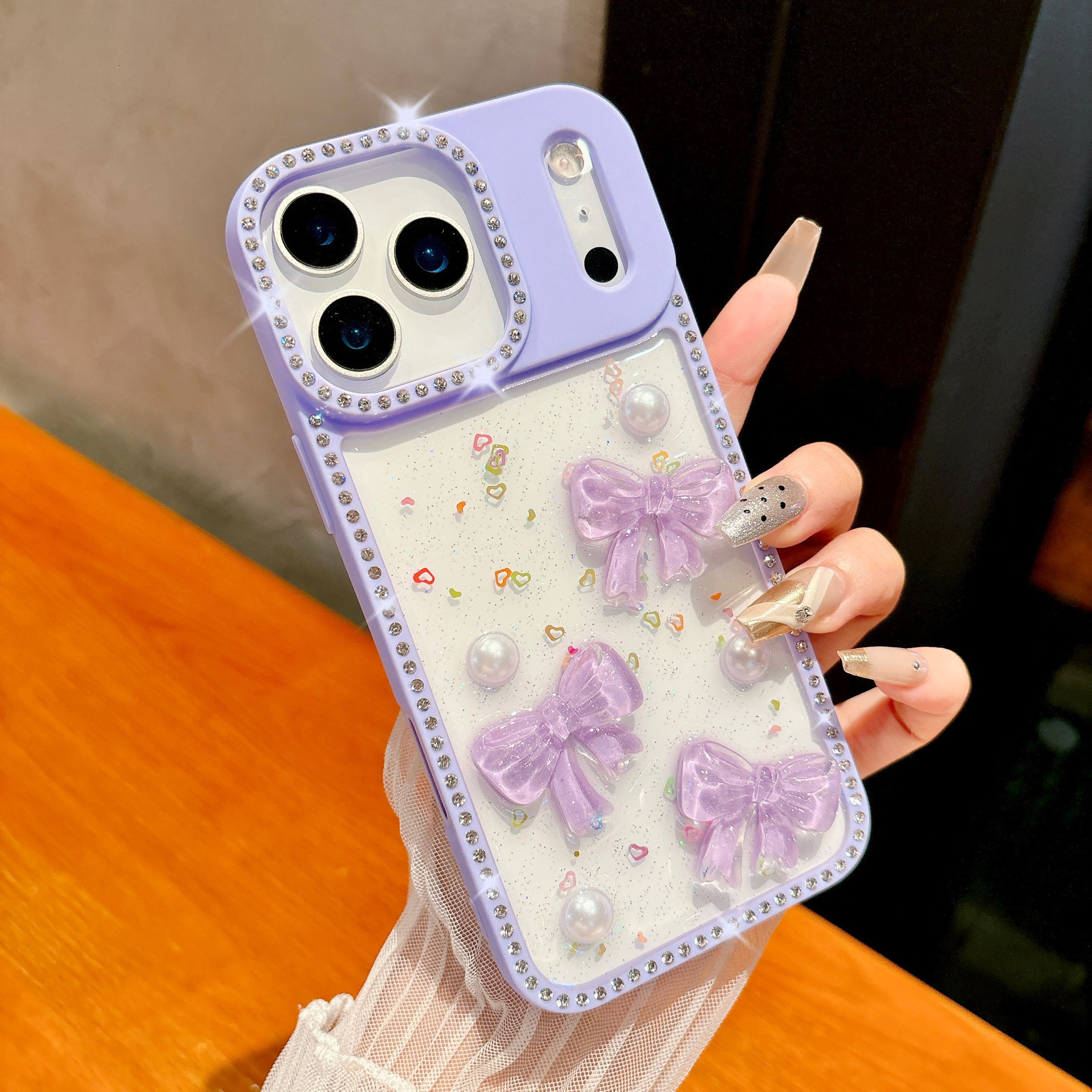Transparent Bowknot Phone Case Suitable iPhone 17 Pro Max Edge Drill Glitter for Apple16/15 Protective Case