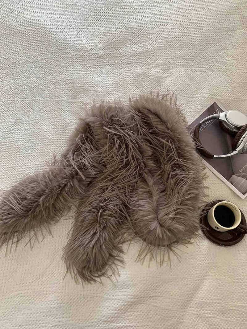 Korean Designer Runway Style Thick Scarf Fashionable Plush Long Strip Scarf Womens Imitation Mink Fur Y2K Girl Scarf for WarmJ251129