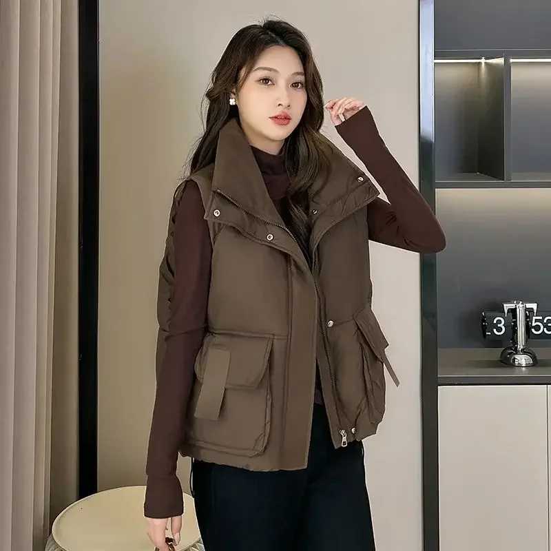 Lady Padded Cotton Giletes Half Stand Collar Short Cold Classic Youthful Womens Vests Sleeveless Warm Elegant Autumn CasualT251129