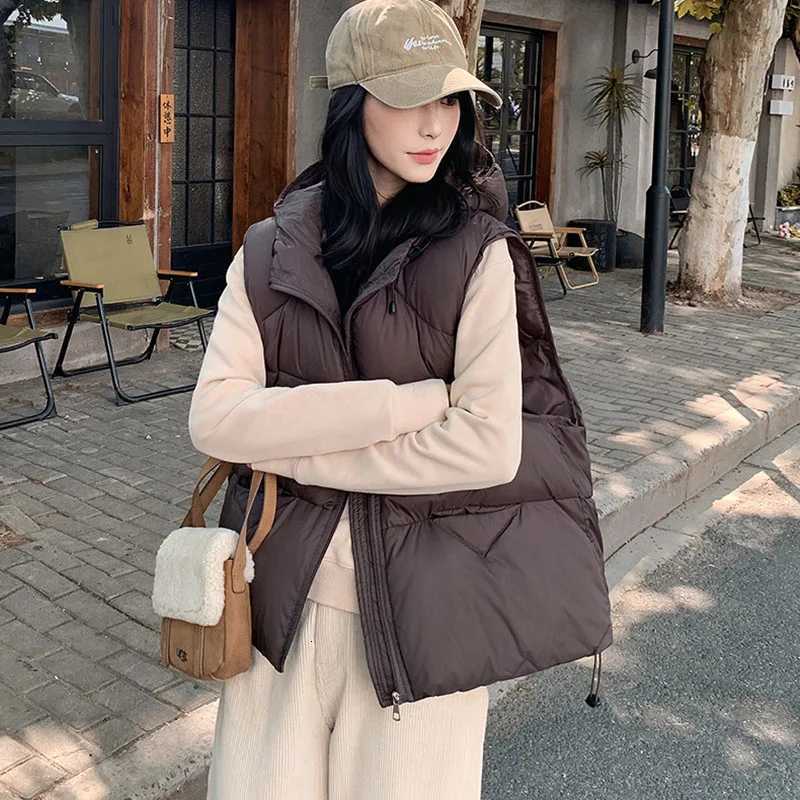 Women Coat Down Cotton Vest Womens 2025 Autumn Winter New Korean Style Loose Cotton Waistcoat Solid Color Women Waistcoat H530T251129