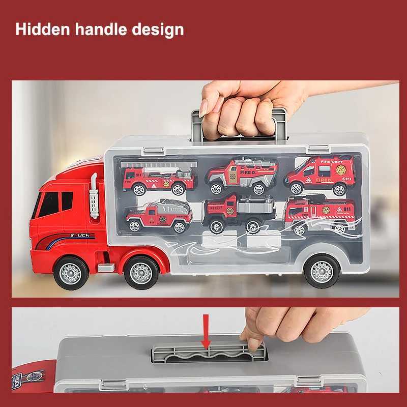 New Storage Container Truck Model Simulation Engineering Fire Military Fleet Toy with Six Alloy Cars Childrens Car Toy Gift J251129