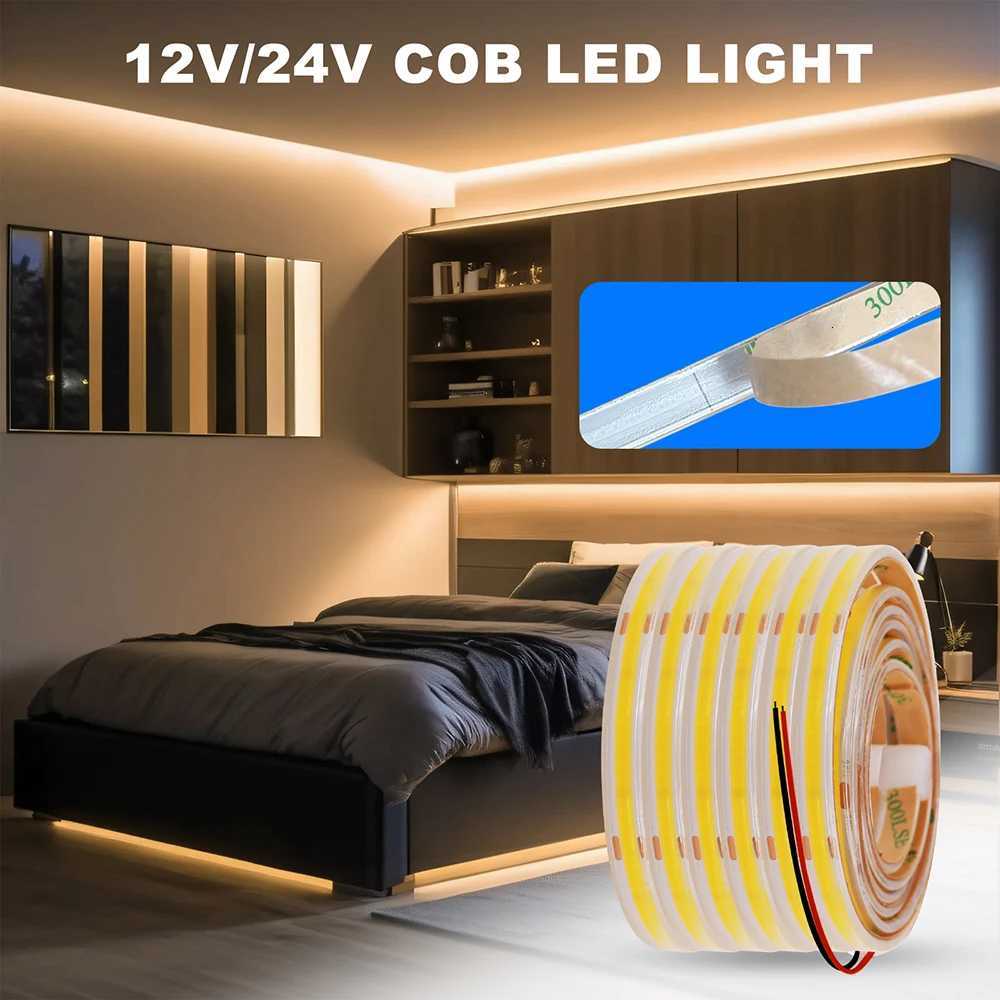 5M 10M 12V 24V COB LED Strip Light IP67 Waterproof DC Plug/2Pin Wire RA90 480LEDs/m Hight Bright Flexible Tape 3000K 4000K 6000K M251129