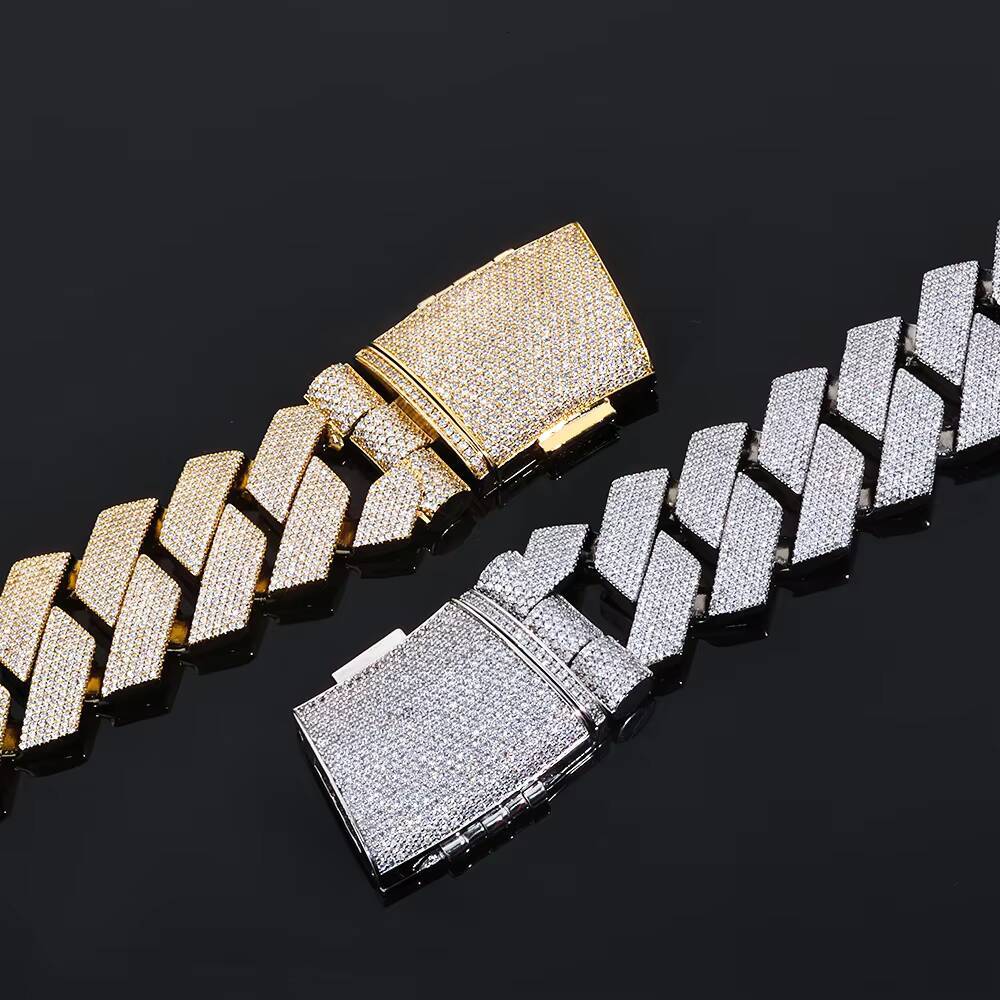 NUOYA 36mm Silver Plated Chunky Cuban Link Chain 7 ROW Diamond Prong Set Iced Hip Hop Necklace for Men Fine Jewelry