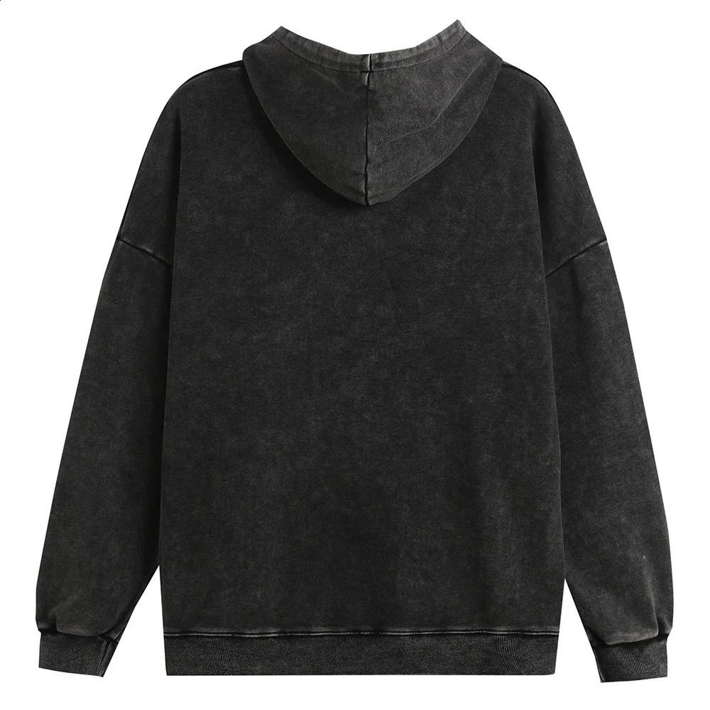 Retro washed hooded sweatshirt for men and women retro cotton long sleeved Harajuku sweatshirt fashionable loose zipper Y2k hip-hop streetwear 250422
