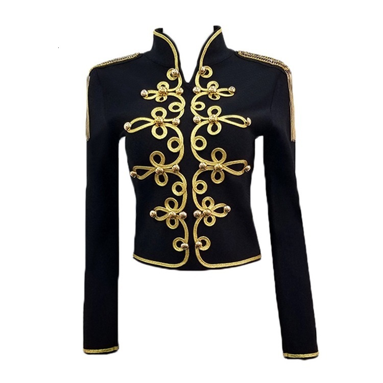 2025 Womens Autumn Winter Top Jacket with Tassels Beaded Embroidery Shoulder Patches Host Party Slim Fit Outfit 211109