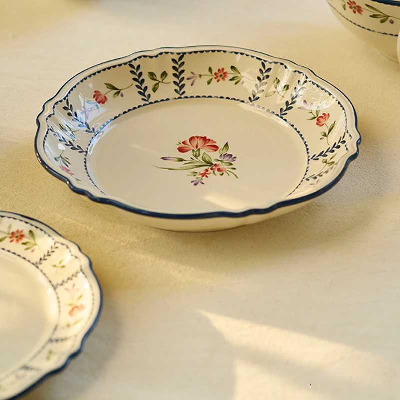 Luxury French Style Flower Printed Ceramic Tableware Dessert Plate Vintage Household Serving Plates Exquisite R Bowl Gift for Friend Y251129