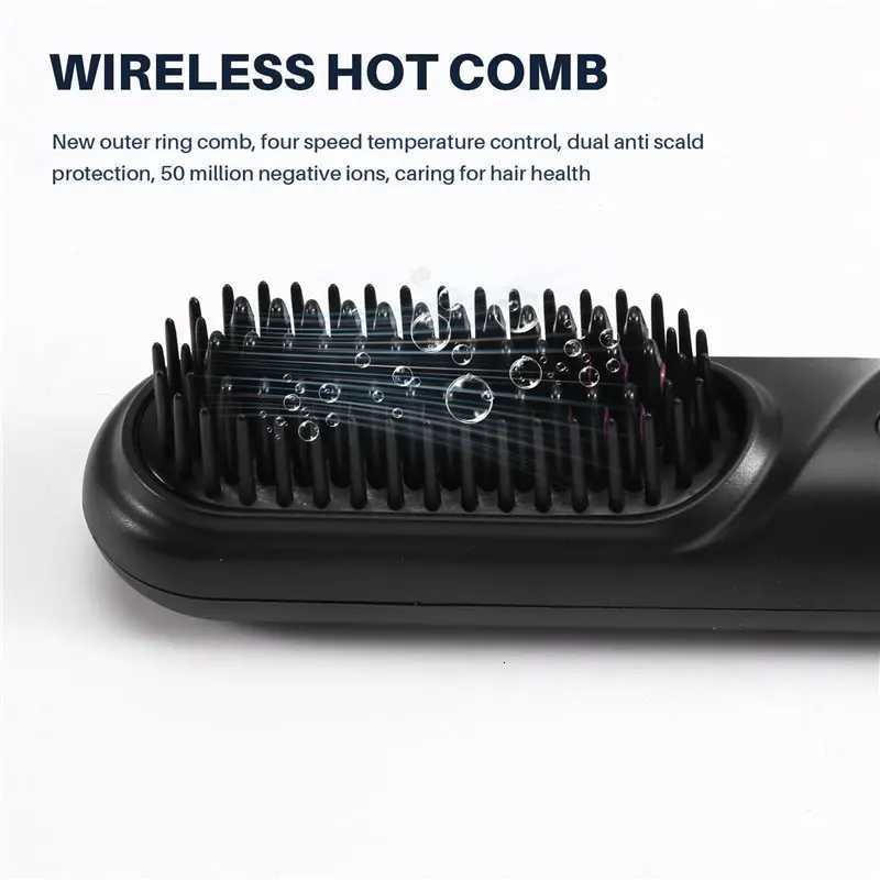 B89B-Cordless Straightener Hair Straightener Brush Fast Heated Wireless Hot Comb MultifunctionalT251129