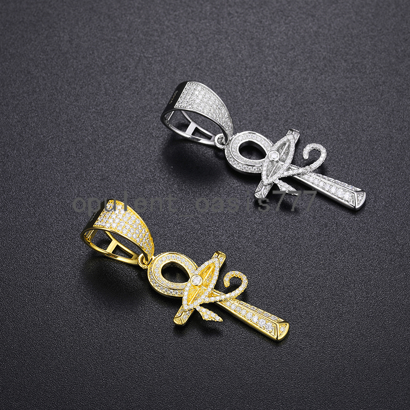 Fine Jewelry Hip Hop Men Women 925 Sterling Silver VVS Moissanite Diamond Iced Out Evil Eye Ankh Cross Pendant With Chain