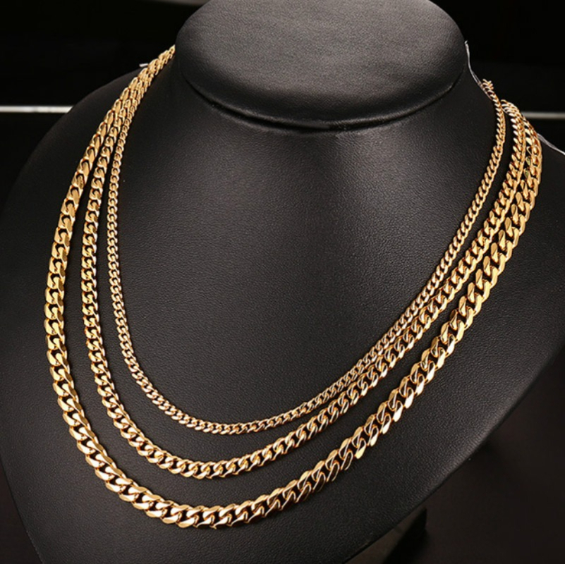 Miami Cuban Link Chain Stainless Steel Gold Chains Necklace Waterproof 18K Gold Plated Men Women Hip Hop Jewelry 3MM5MM7MM