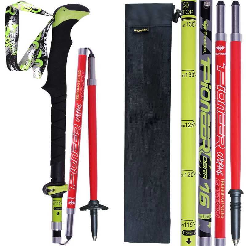 Pioneer Carbon Fiber Walking Sticks Folding Trekking Poles Ultralight Alpenstocks For Outdoor Camping Hiking Trail Running X251128