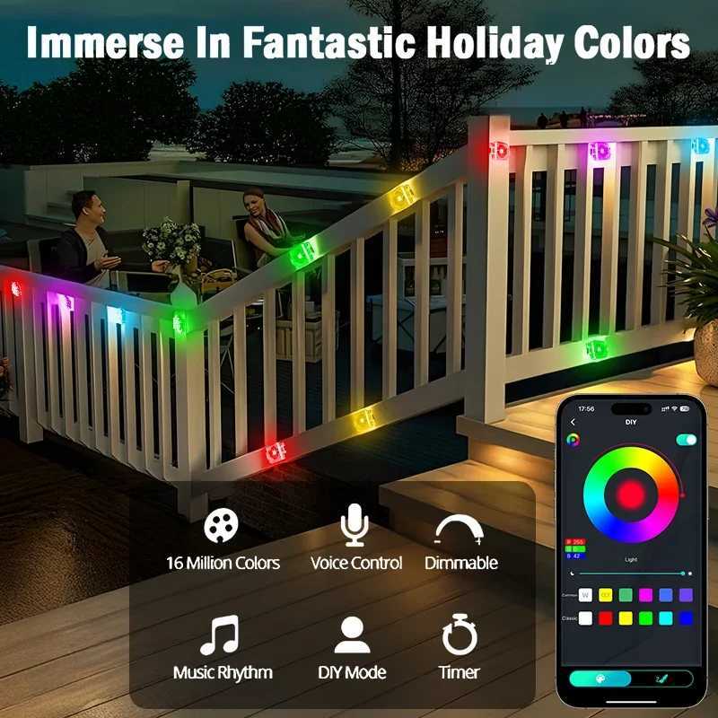 300FT Permanent Outdoor RGB Lights IP67 Waterproof Smart Eave Light DIY Scenes for House Roof Decor Christmas Holiday Daily M251129