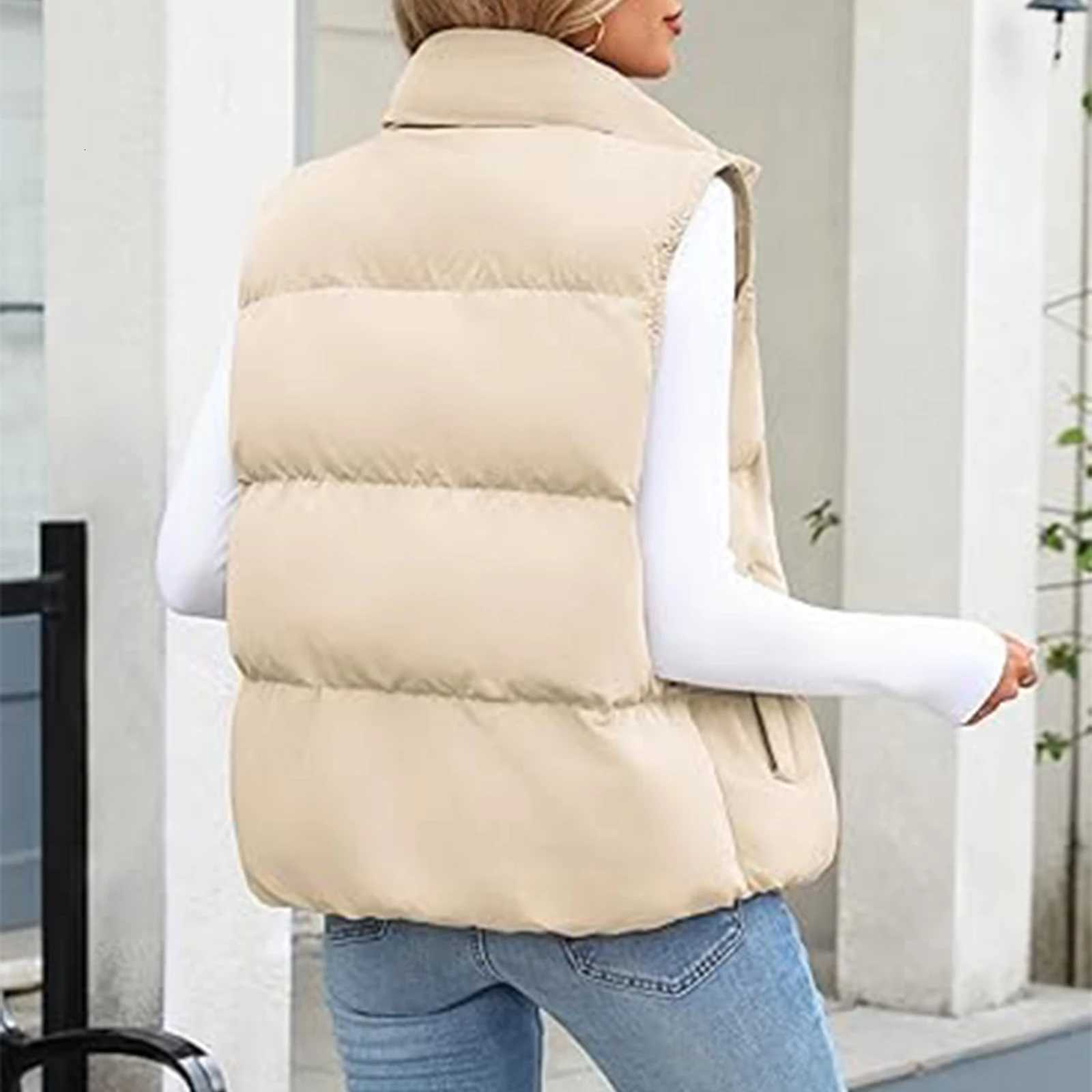 WomenS Winter Puffer Vest Solid-Color Fashionable Vest Jacket Top Winter New Thermal Solid Color Puffer Vest VersatileT251129