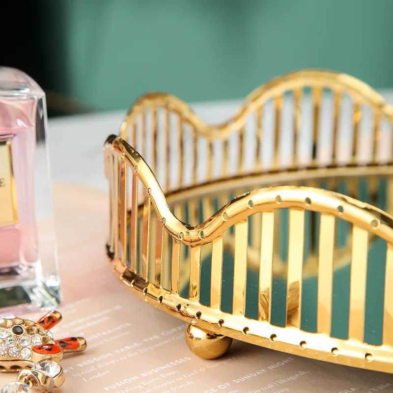 Mirror Glass Plate Golden Metal Storage Tray Home Living Room Luxury Display Plate Decoration Fruit Plate Y251129