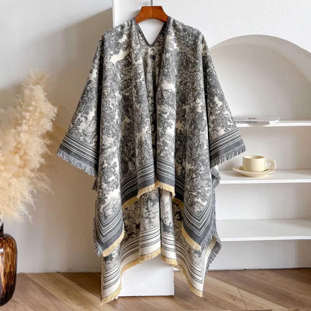 New Winter Women Poncho Warm Slit Large Shawl Double Sided Animal Print Thickening Blanket Luxury Scarf Female Cloak J251129