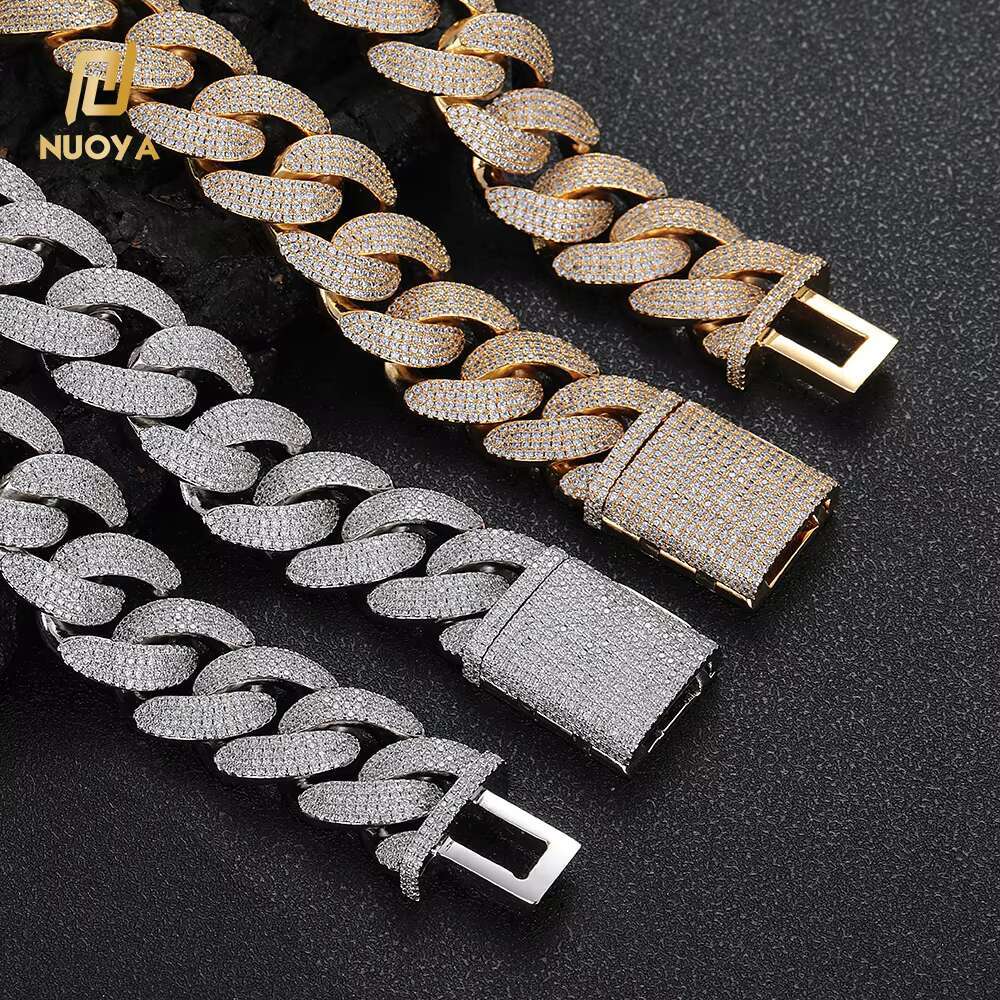 NUOYA Fine Jewelry 4 Row Full Diamond Cuban Chain 20MM Micro Pave CZ Stone Iced Out Hip Hop Jewelry Cuban Necklace for Women