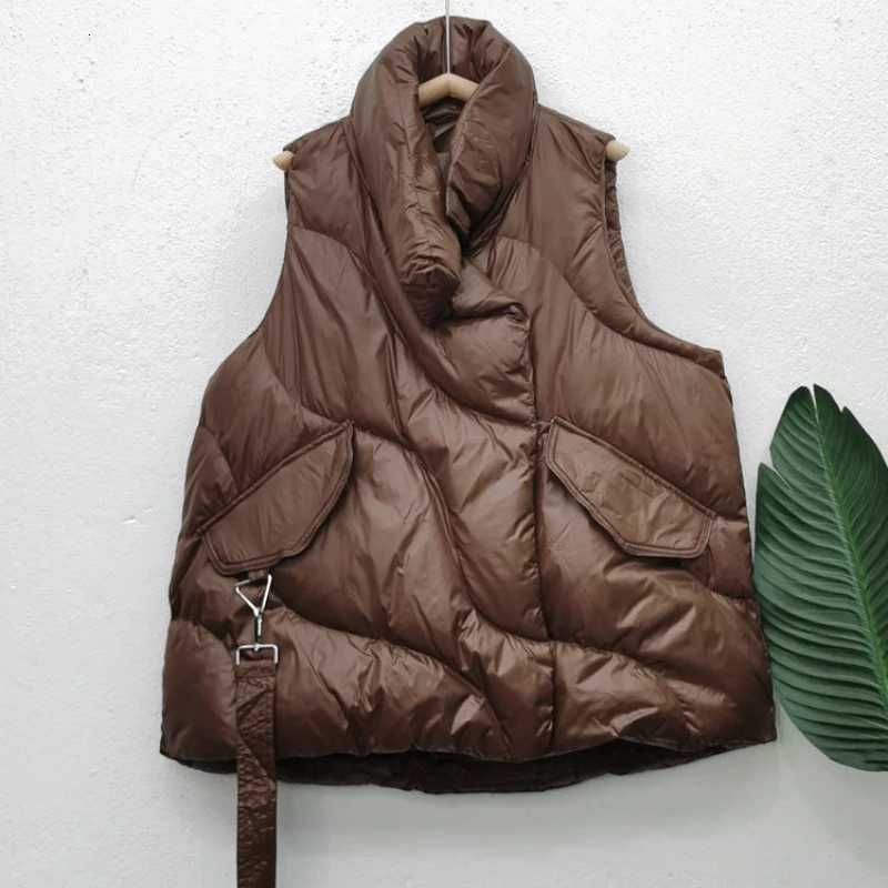 Down Cotton Vest Women Loose Solid Sleeveless Jacket Coat Female Black White Warm Vests Autumn Lightweight Waistcoat WinterT251129