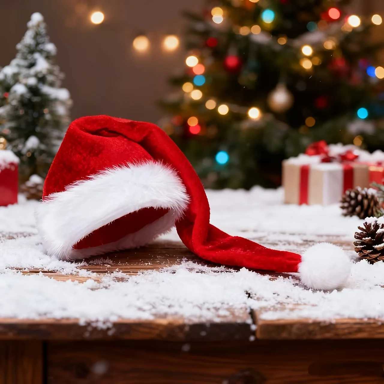 Long Plush Red Santa Hat with White Furry Trim Novelty Christmas Costume Accessory Festive Xmas Party Home Decor HatXJ251129