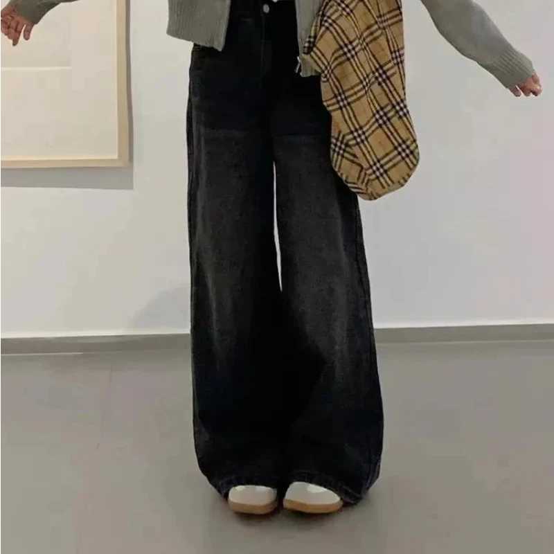 Y2k Jeans Women Jeans Black Washed Wide Leg High Waist Loose Fit Winter New Arrival Trousers Slimming Drape Straight Long Pants M260310