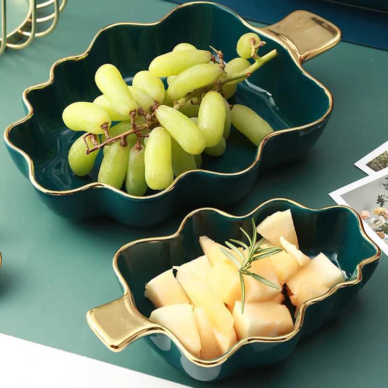 Luxury Nordic Light Luxury Plate Storage Plate He Creative Breakfast Plate Tableware Golden Edge Double Ear Plate Kitchen Supplies Y251129