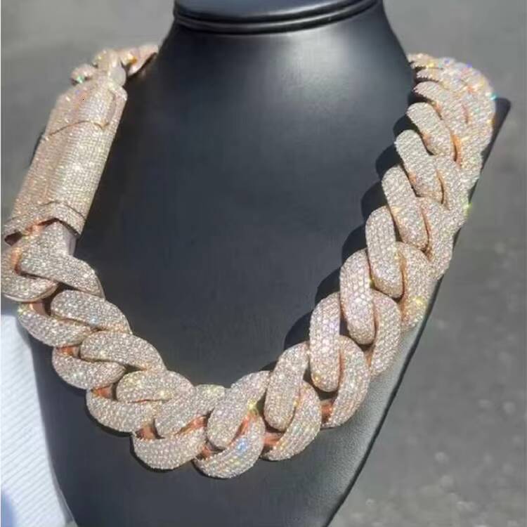 Wholesale VVS Moissanite Iced Chain for Men 13mm-22mm Wide 925 Solid Silver Gold Plated Diamond Rapper Necklace Cuban Link Chain