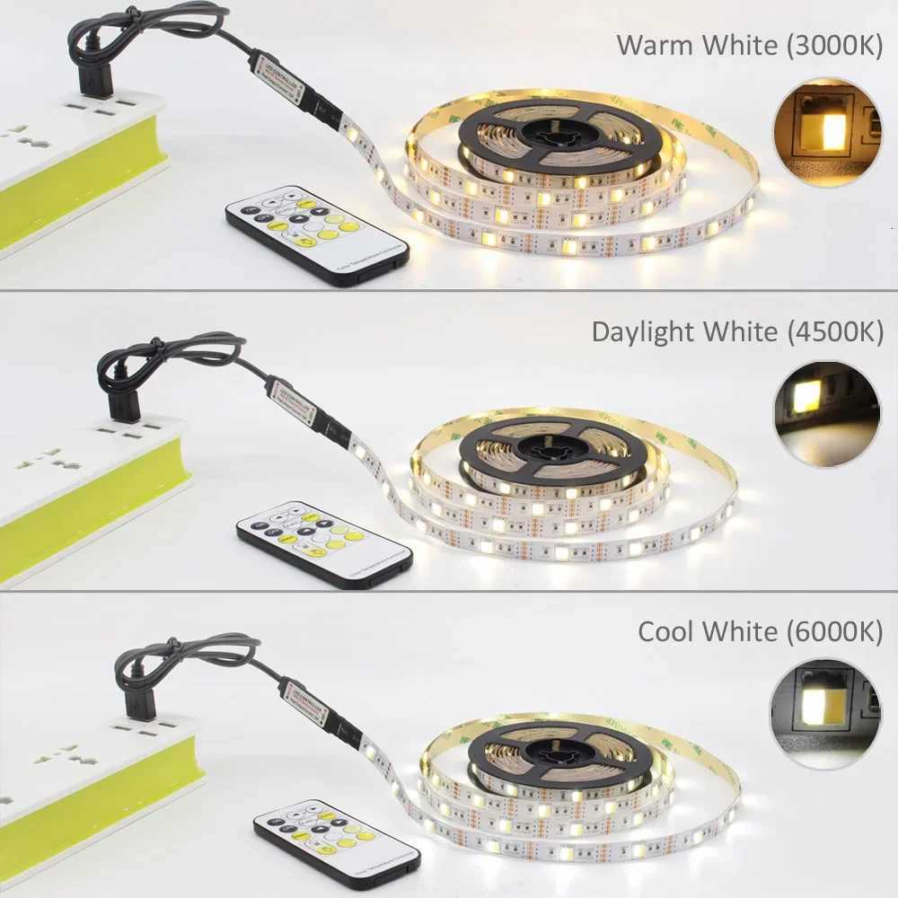 CCT LED Strip Lights 5V USB Dimmable 30LEDs/m SMD5050 CW WW Dual White Flexible Ribbon RF Remote Control Backlight TV Lighting M251129