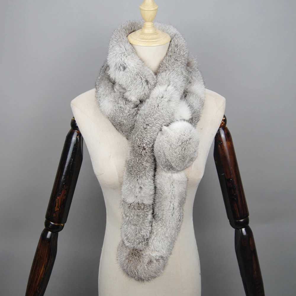 2025 New Arrival Winter Real Rabbit Fur Scarf Women Long Warm Genuine Rabbit Fur Scarves Female Knit Fluffy Pompoms Fur ScarvesJ2511291